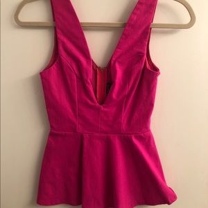 Hot pink peplum deep v top